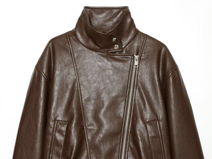 Women's large lapel imitation leather jacket Coat