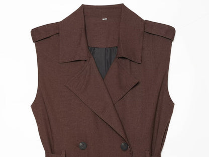 Women's with Belt sleeveless linen blend vest