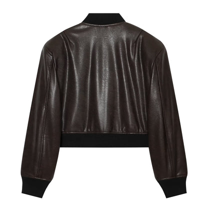 Women's short leather effect pilot jacket Coat