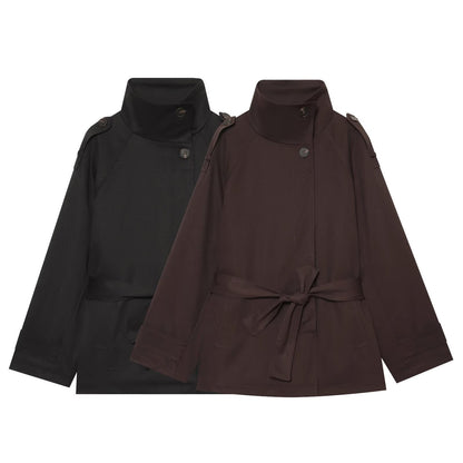 Women's with belt warm cotton windbreaker Coat