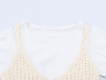 Women's casual hollow texture two-piece style knitted top