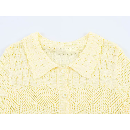 Women's short sleeved hollow knitted cardigan