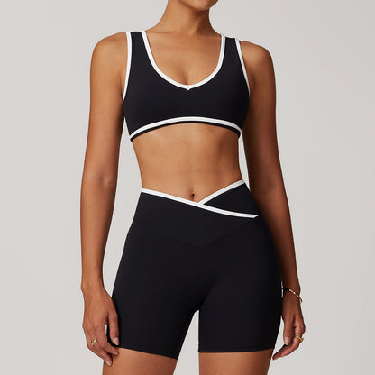Women's New Cross-waist Sports Suit Female Contrast Backless Tight Nude Yoga Suit Running Fitness Yoga Suit