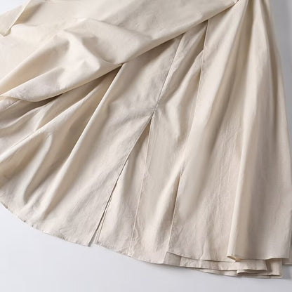 Women's solid linen blended MIDI dress