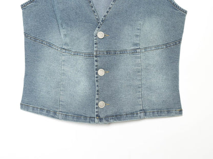 suit Women's 2 pieces slim denim vest style top+denim shorts
