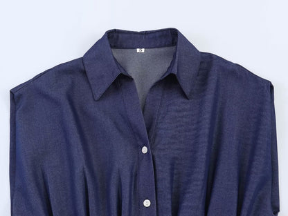 Women's casual pleated linen blend shirt