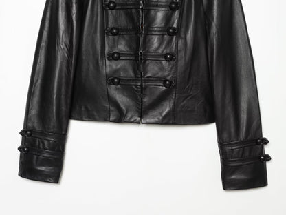 Women's short rope knot buckle imitation leather Coat