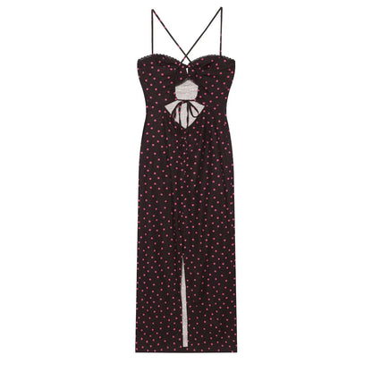 Women's polka dot suspender MIDI dress