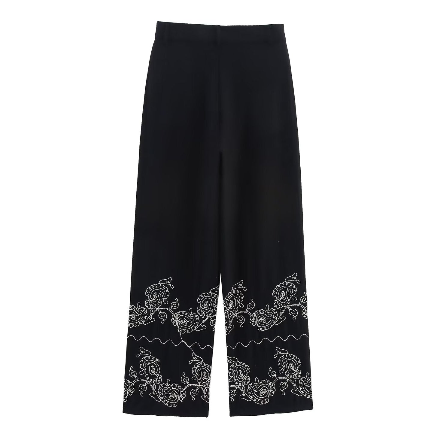 Women's casual embroidered wide leg pants