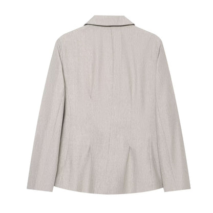 set woman 2 pieces casual linen blend pleated Blazer Coat +Pants