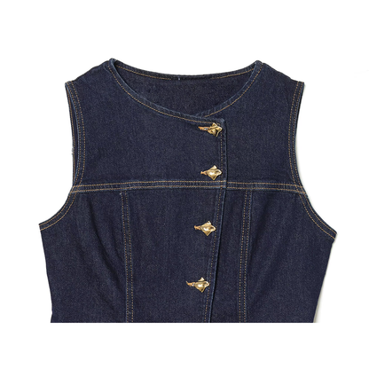 Women's slim single breasted denim vest