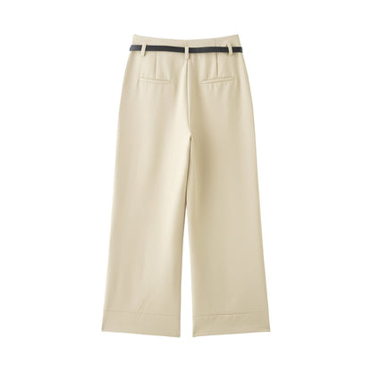 Women's rolled hem design casual With Belt pants