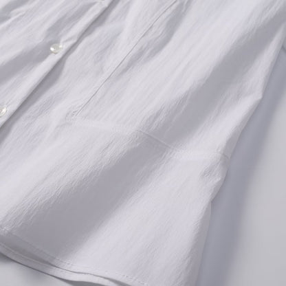 Women's slim collarless short poplin shirt