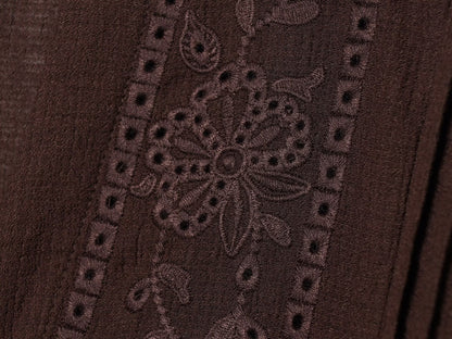 Women's V-neck pleated embroidered shirt