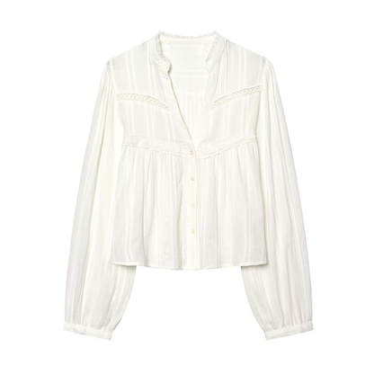 Women's lace decoration short V-neck shirt