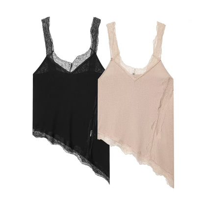 Women's lace asymmetrical cotton top