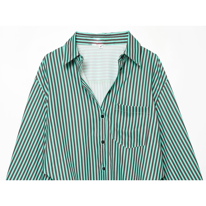 Women's pleated decorative loose striped shirt