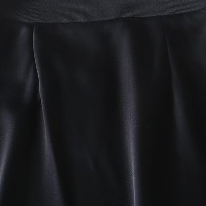 Women's new fashion slim draped satin ribbed waist midi skirt