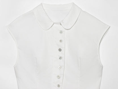 Women's breasted decorative sleeveless lapel top