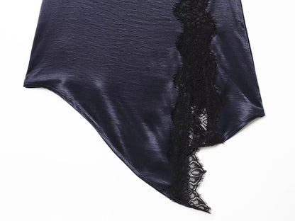 Women's satin textured patchwork lace mini skirt