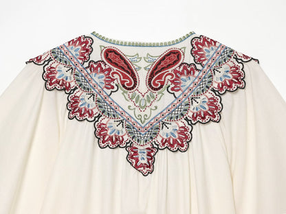 Women's embroidered decorative short sleeved dress