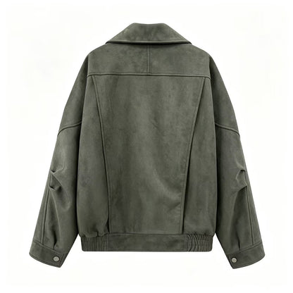 Women's loose Lapel Faux Leather suede jacket Coat