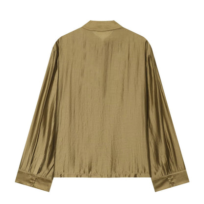 Women's rope knot decoration casual satin shirt