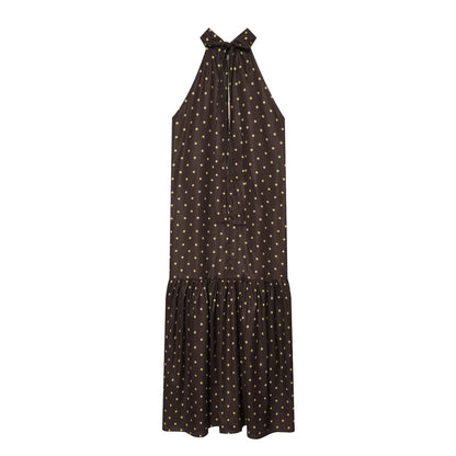 Women's polka dot hanging neck MIDI dress