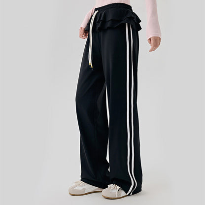 Women's new flounce design casual wide-leg pants