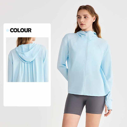 Women's New Fashion Joker Outdoor Sports Loose Cool Breathable Hooded Sunscreen Coat Hip Sunscreen Clothing.