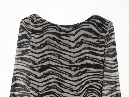 Women's animal striped printed tulle mini dress