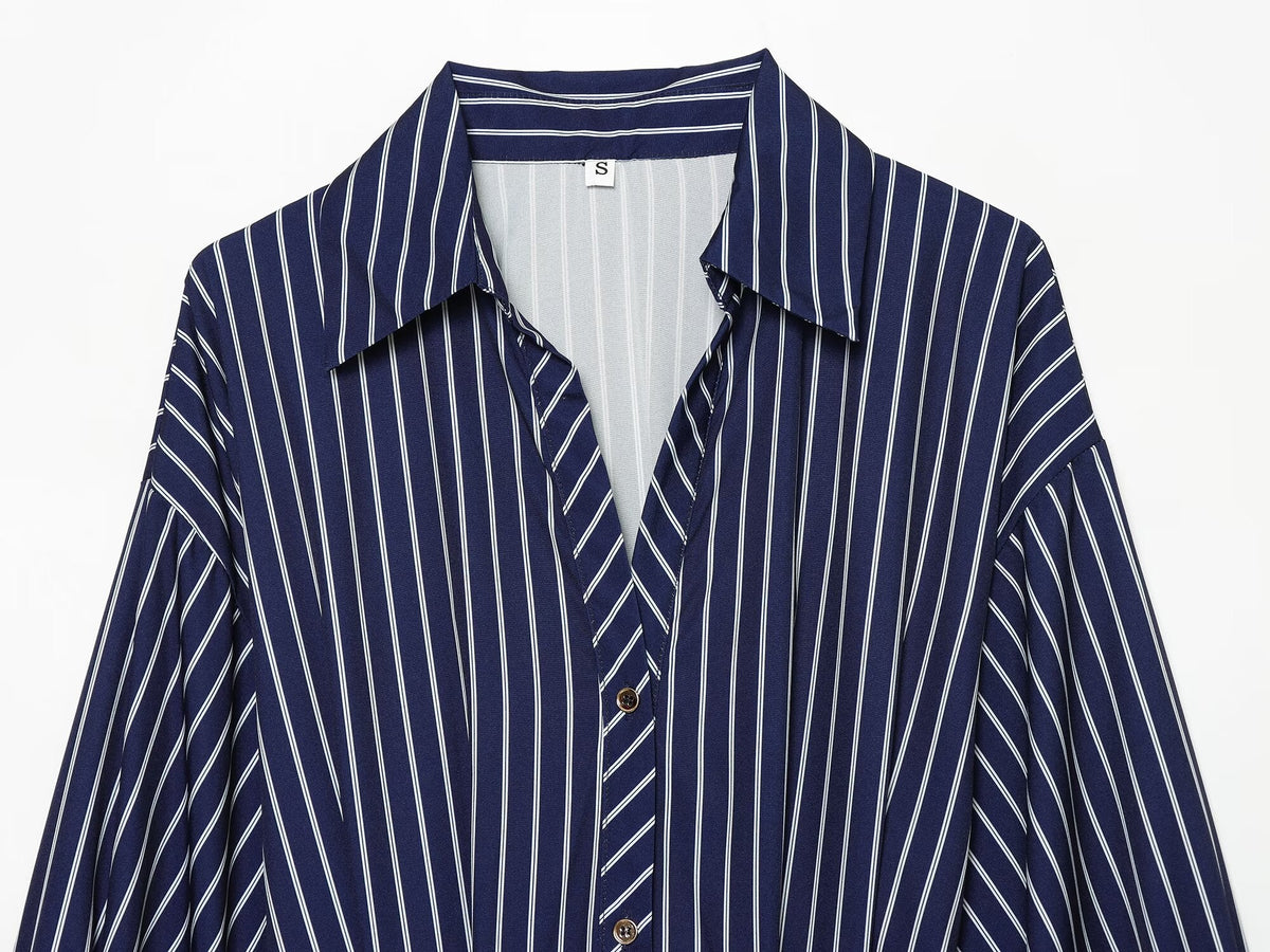 Women's with belt striped shirt style dress
