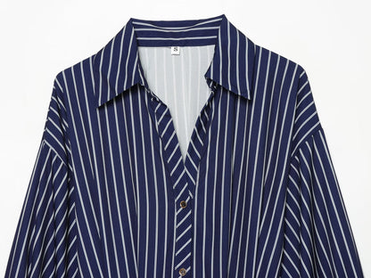 Women's with belt striped shirt style dress