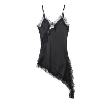 Women's asymmetric lace suspender dress