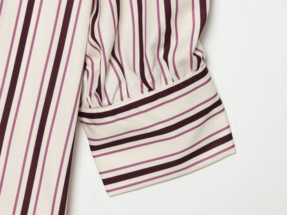Women's adjustable long short sleeved striped shirt