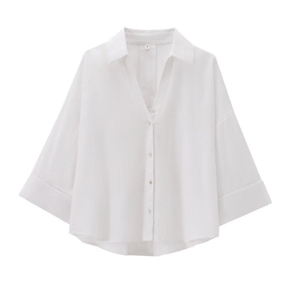 Women's 2026 Linen Blended Wide Sleeve Shirt