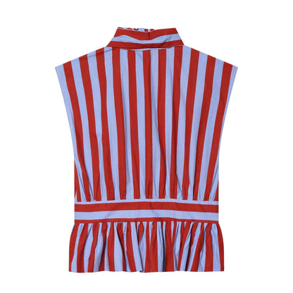 Women's bow tie decoration sleeveless striped shirt