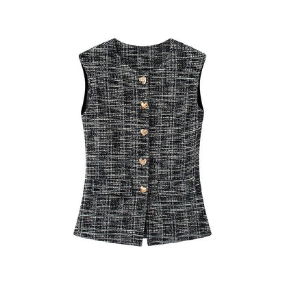 suit Women's 2 pieces button decoration texture vest style top+Flared pants