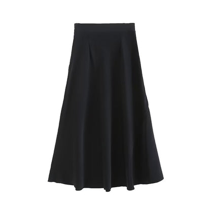 Women's new fashion slim draped satin ribbed waist midi skirt