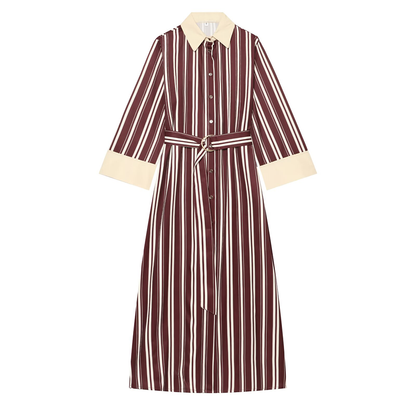 Women's with belt striped shirt style MIDI dress
