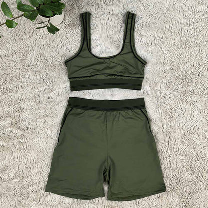 Women's new high-elastic, high-waist hip-lifting shorts vest fitness suit
