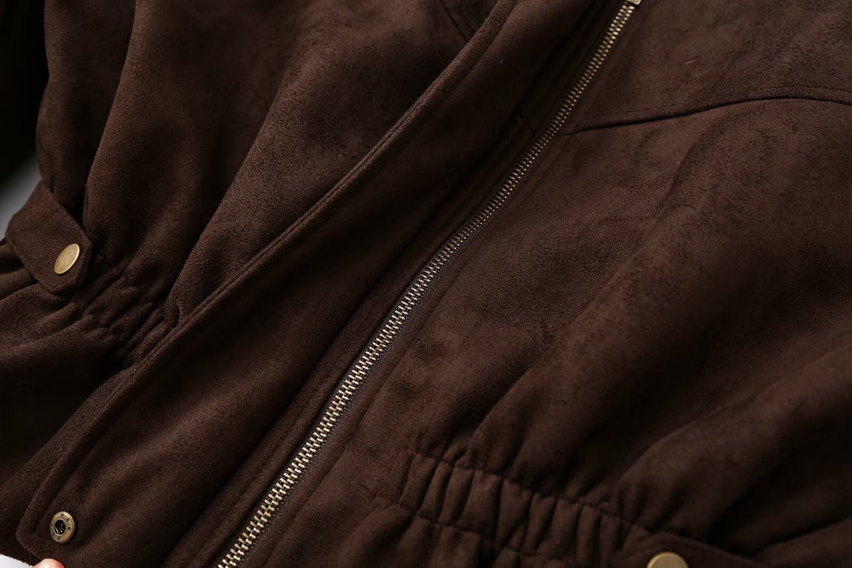 Women's suede textured elastic waist jacket Coat