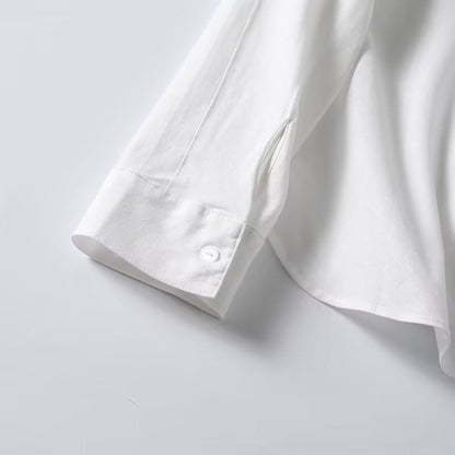 Women's linen blended stand collar shirt