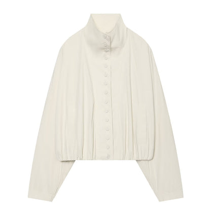 Women's standing collar single breasted nylon Coat