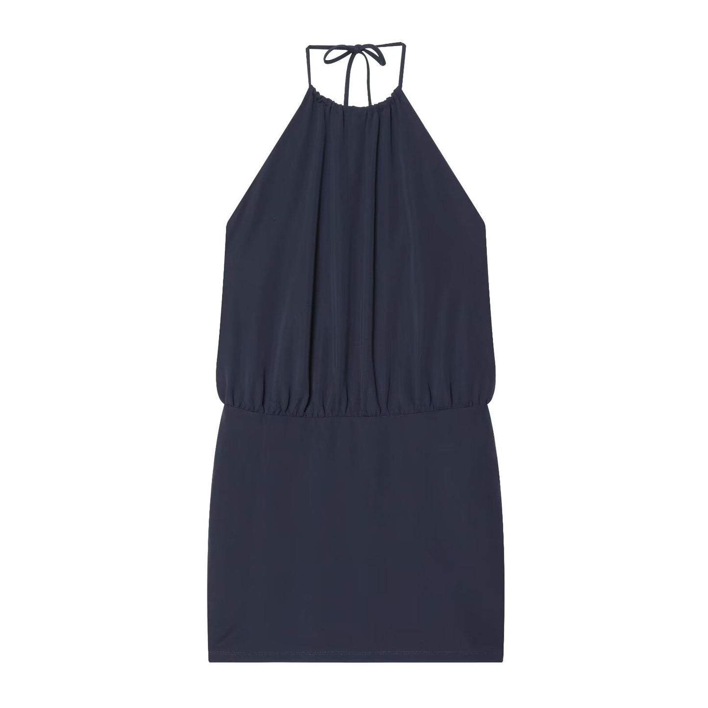 Women's backless draped halter neck dress