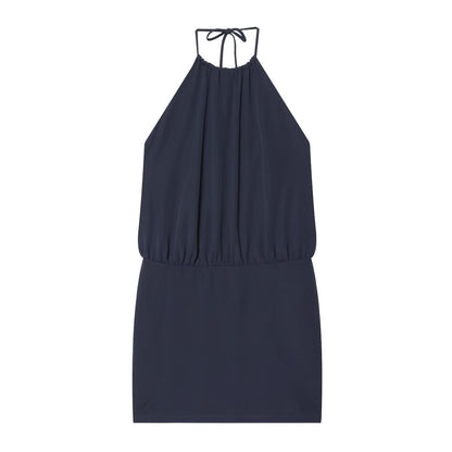 Women's backless draped halter neck dress