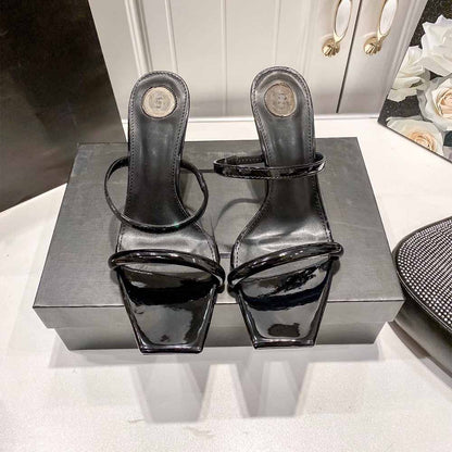 Women's New Temperament Joker Square Toe Letters with Design High-heeled Sandals.