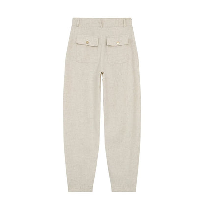 suit Women's 2 pieces pocket decoration linen blend vest+Pants