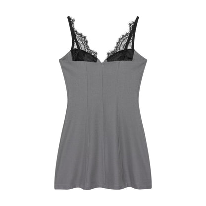 Women's lace deep V-neck suspender dress