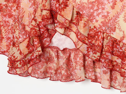 Women's V-neck printed ruffle mini dress